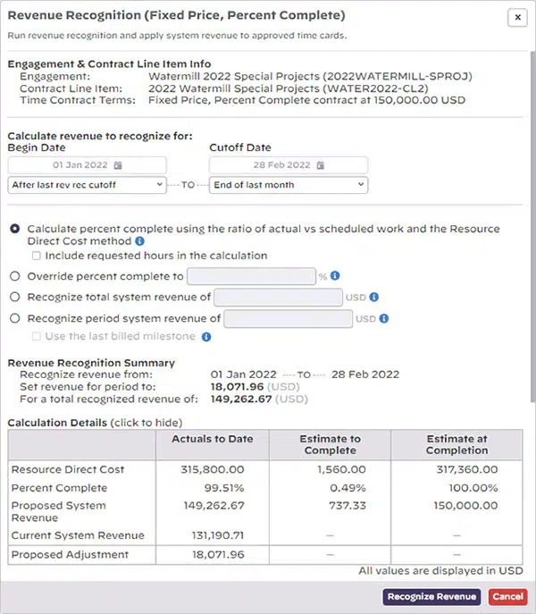 projector by bigtime revenue recognition software