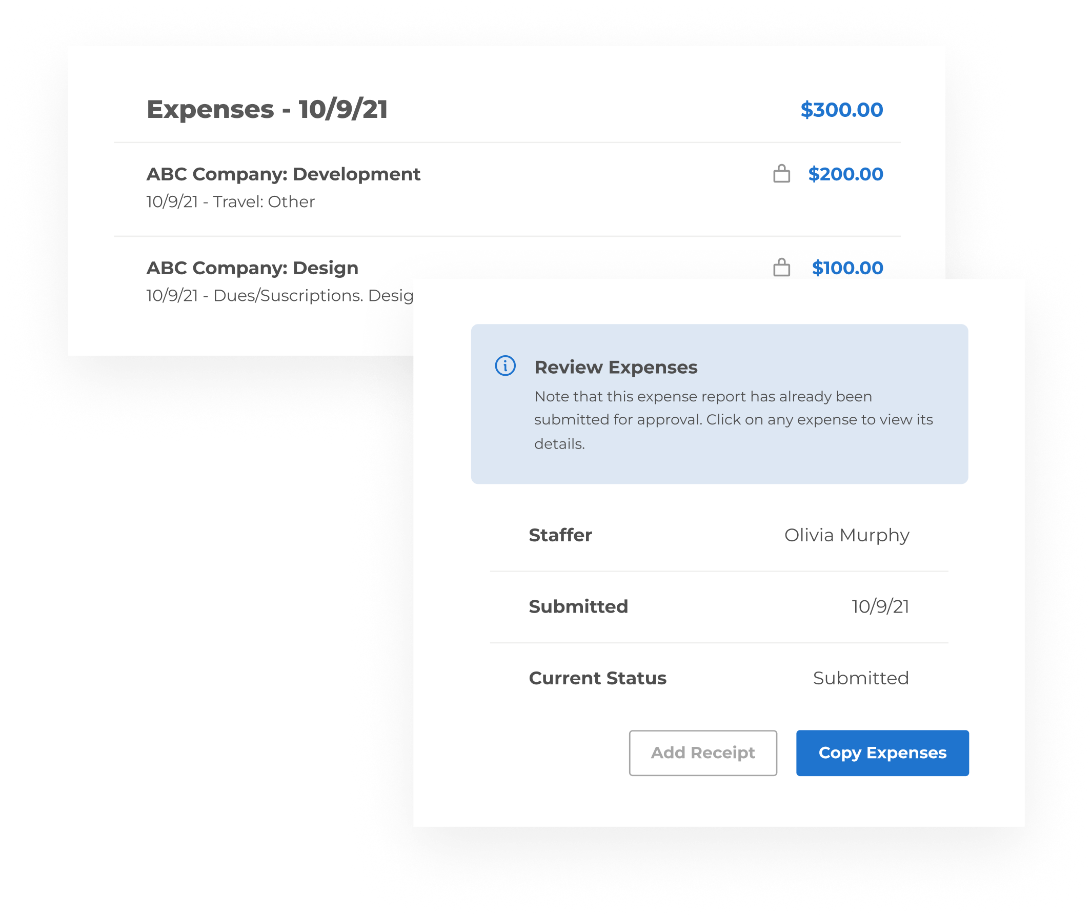 Review expenses submitted by staff